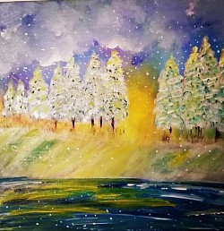 Winter am Fluss 20x20cm Leinwand